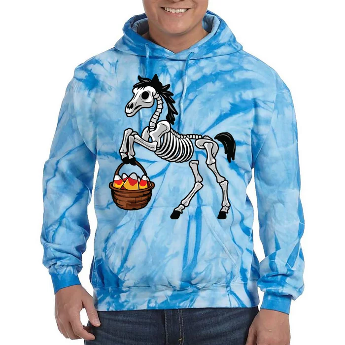 Funny Horse Lover Halloween Skeleton Spooky Candy Corn Tie Dye Hoodie