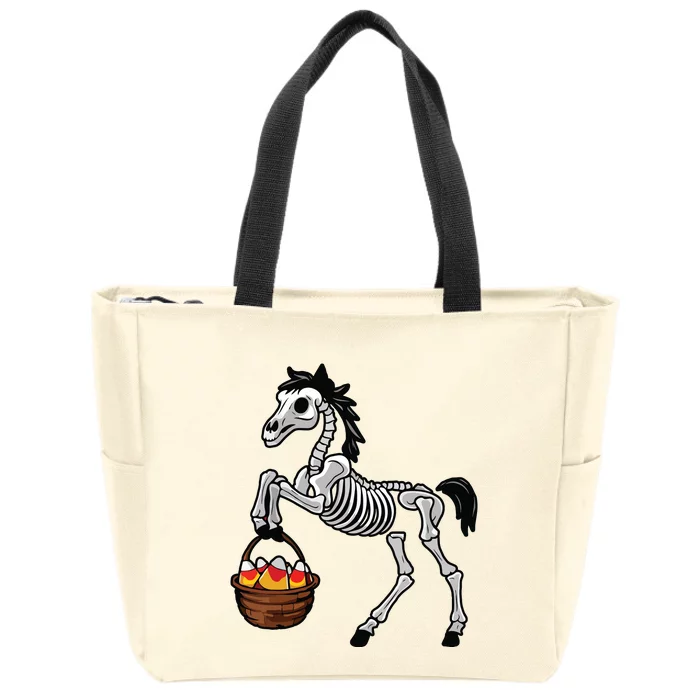 Funny Horse Lover Halloween Skeleton Spooky Candy Corn Zip Tote Bag