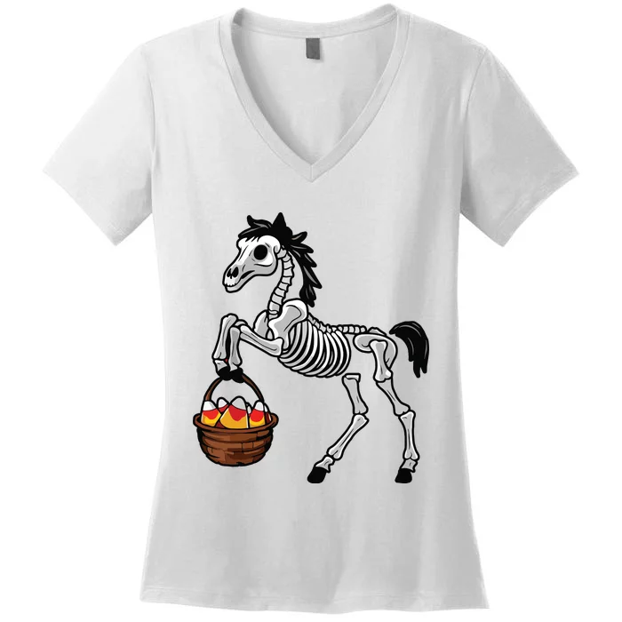 Funny Horse Lover Halloween Skeleton Spooky Candy Corn Women's V-Neck T-Shirt