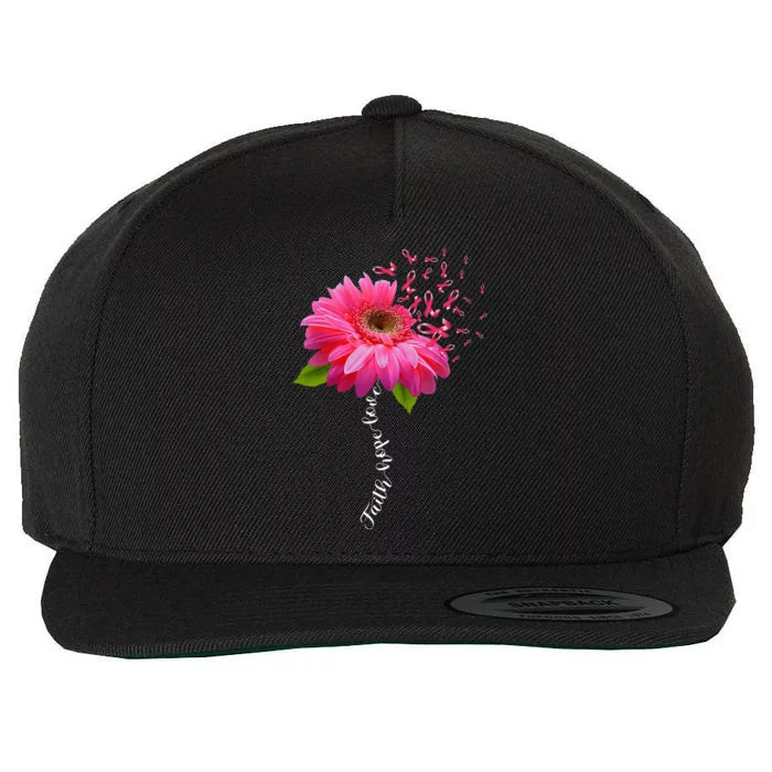 Faith Hope Love Pink Ribbon Daisy Flower Breast Cancer Wool Snapback Cap