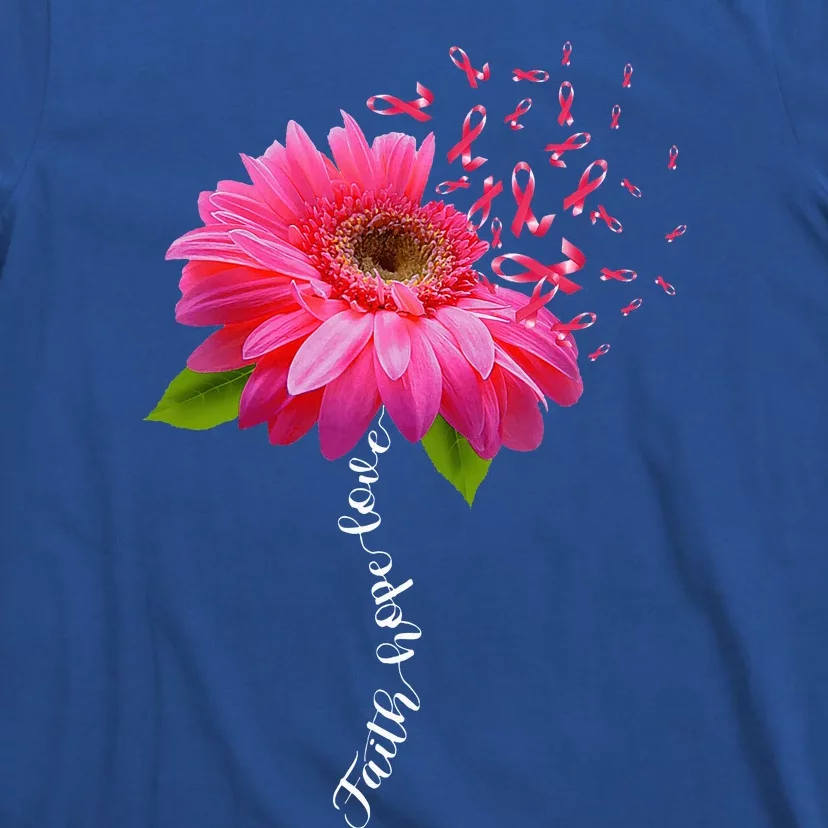 Faith Hope Love Pink Ribbon Daisy Flower Breast Cancer T-Shirt