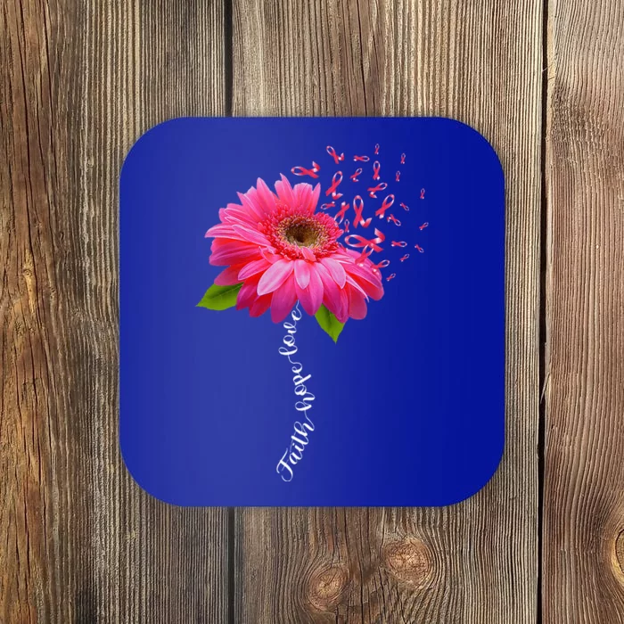 Faith Hope Love Pink Ribbon Daisy Flower Breast Cancer Coaster