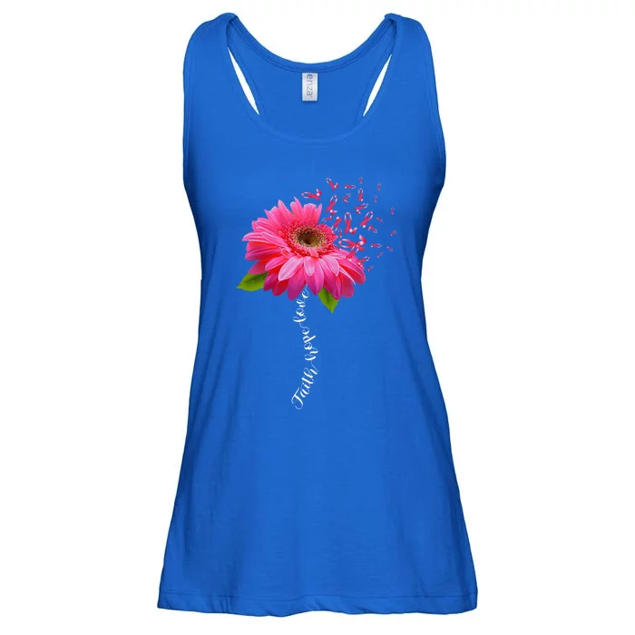 Faith Hope Love Pink Ribbon Daisy Flower Breast Cancer Ladies Essential Flowy Tank