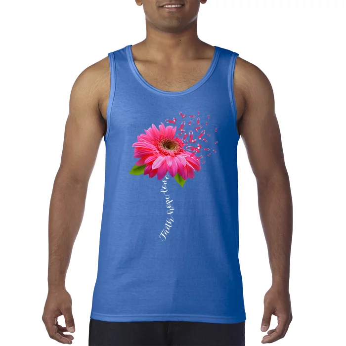 Faith Hope Love Pink Ribbon Daisy Flower Breast Cancer Tank Top