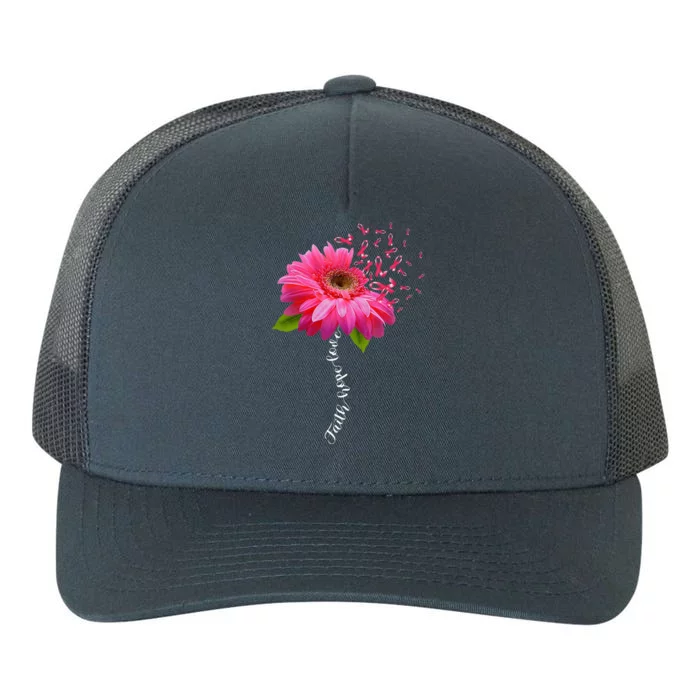 Faith Hope Love Pink Ribbon Daisy Flower Breast Cancer Yupoong Adult 5-Panel Trucker Hat