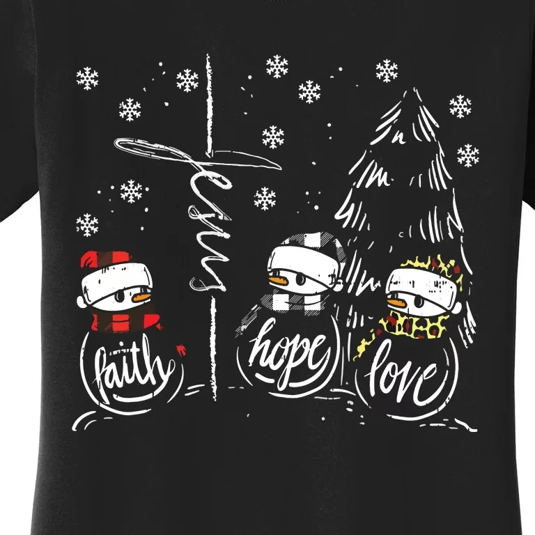 Faith Hope Love Jesus Snowman Plaid Leopard Christmas Gift Women's T-Shirt