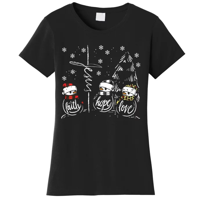 Faith Hope Love Jesus Snowman Plaid Leopard Christmas Gift Women's T-Shirt