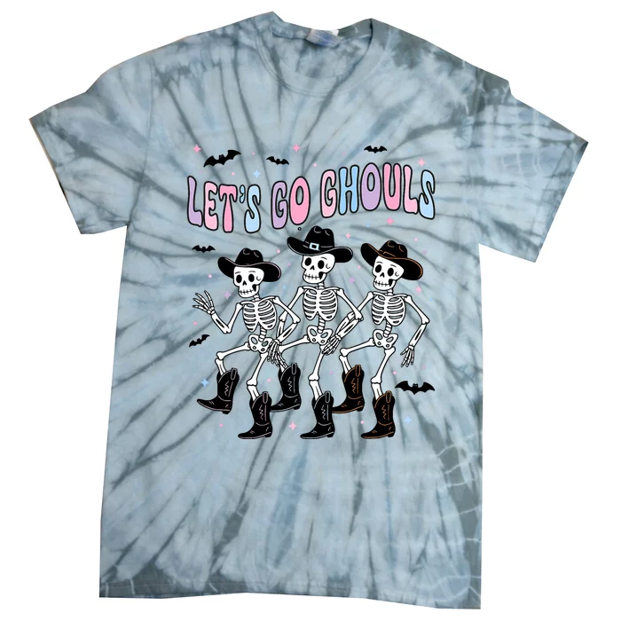 Funny Halloween Lets Go Ghouls Dancing Skeleton Ghost Outfit Tie-Dye T-Shirt