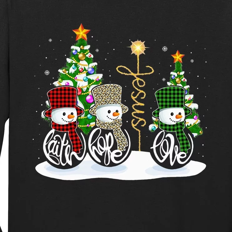 Faith Hope Love Snowman Jesus Funny Xmas Cross For Christian Tall Long Sleeve T-Shirt