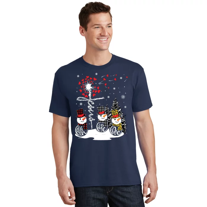 Faith Hope Love Snowman Jesus Dandelion Christian Christmas T-Shirt