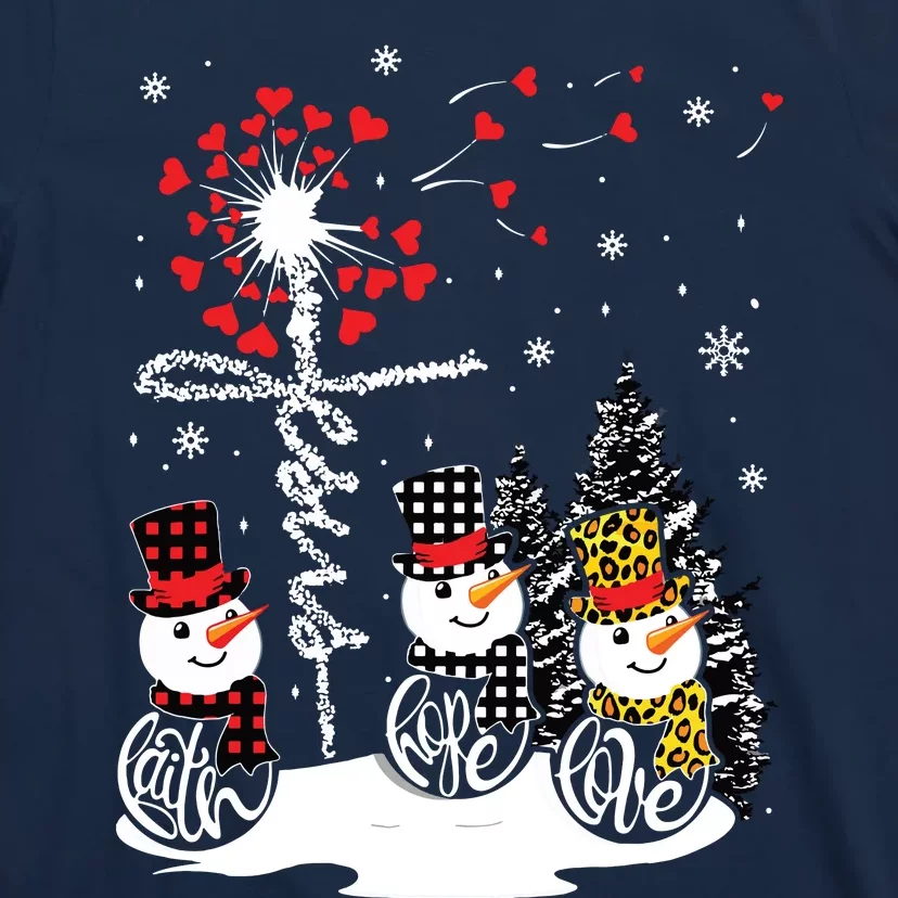 Faith Hope Love Snowman Jesus Dandelion Christian Christmas T-Shirt