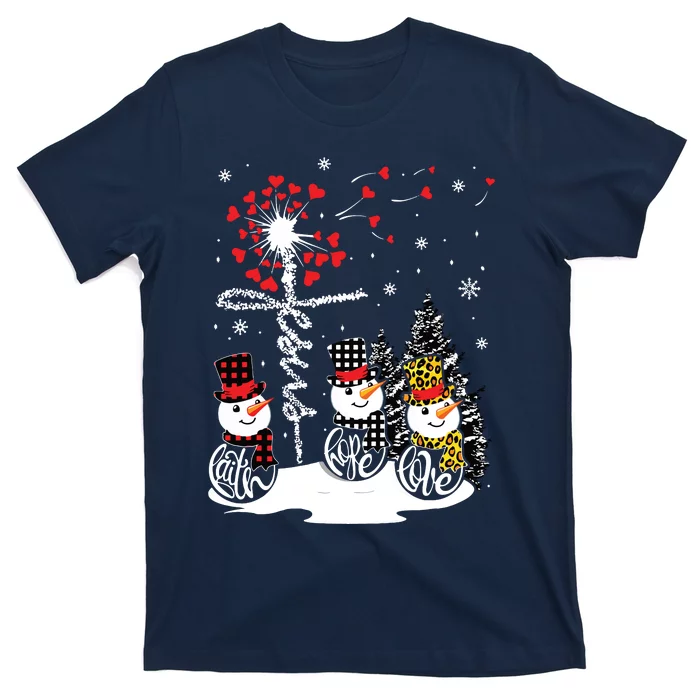 Faith Hope Love Snowman Jesus Dandelion Christian Christmas T-Shirt