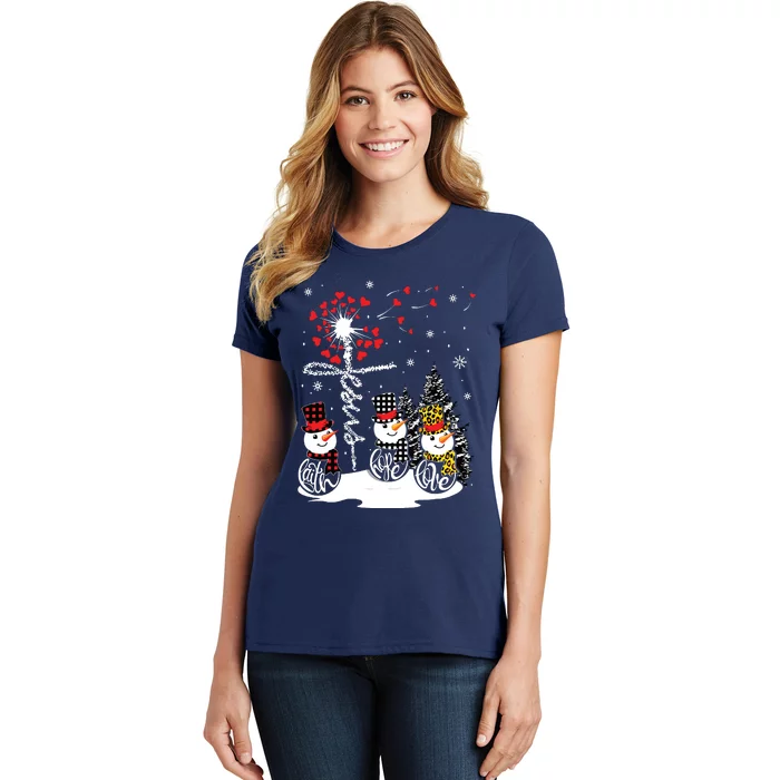 Faith Hope Love Snowman Jesus Dandelion Christian Christmas Women's T-Shirt