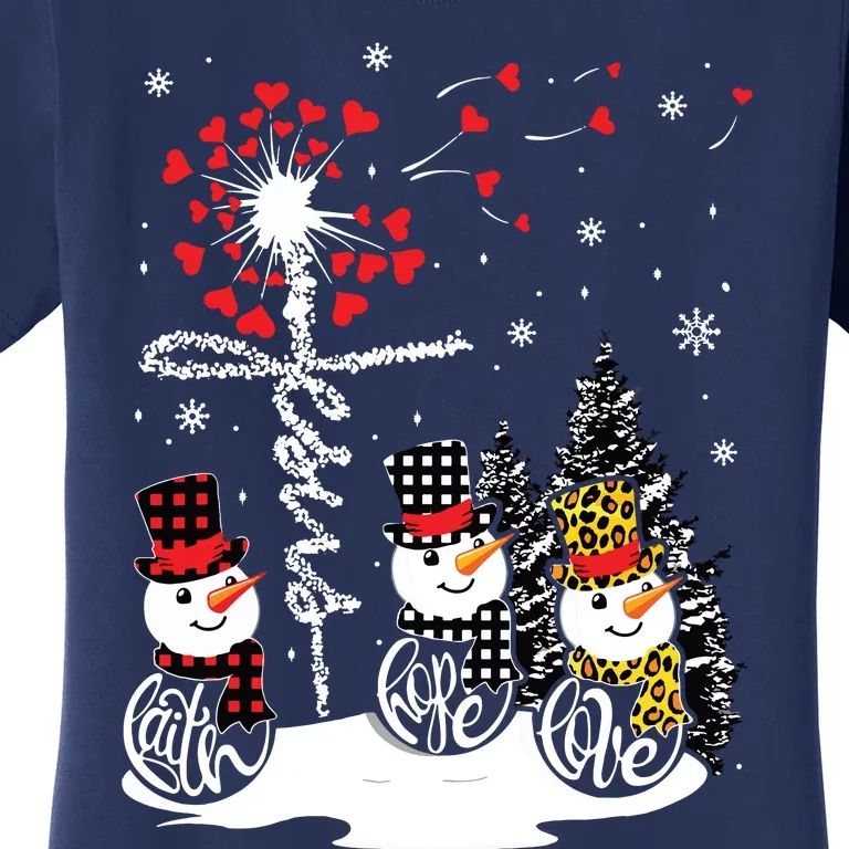 Faith Hope Love Snowman Jesus Dandelion Christian Christmas Women's T-Shirt