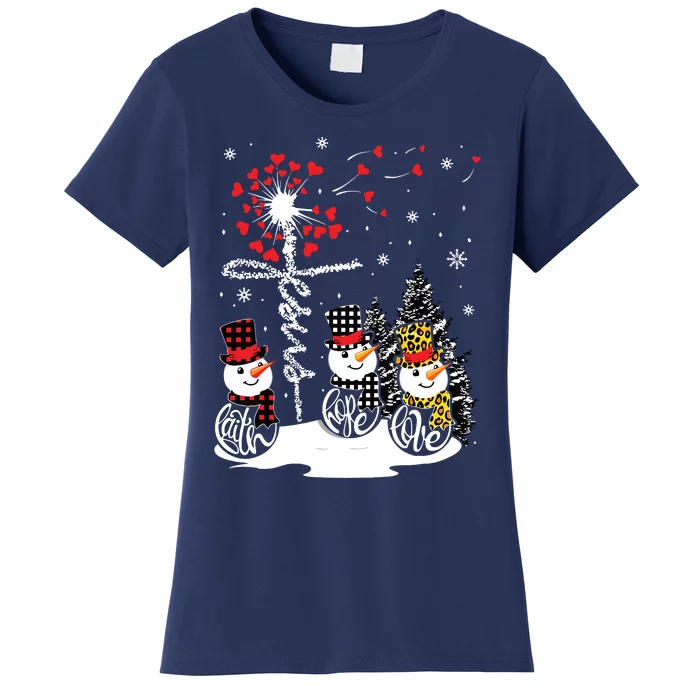 Faith Hope Love Snowman Jesus Dandelion Christian Christmas Women's T-Shirt