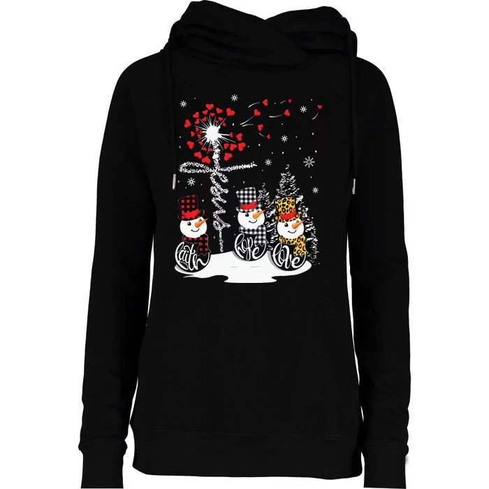 Faith Hope Love Snowman Jesus Dandelion Christian Christmas Womens Funnel Neck Pullover Hood