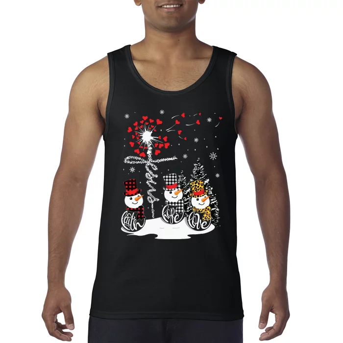 Faith Hope Love Snowman Jesus Dandelion Christian Christmas Tank Top