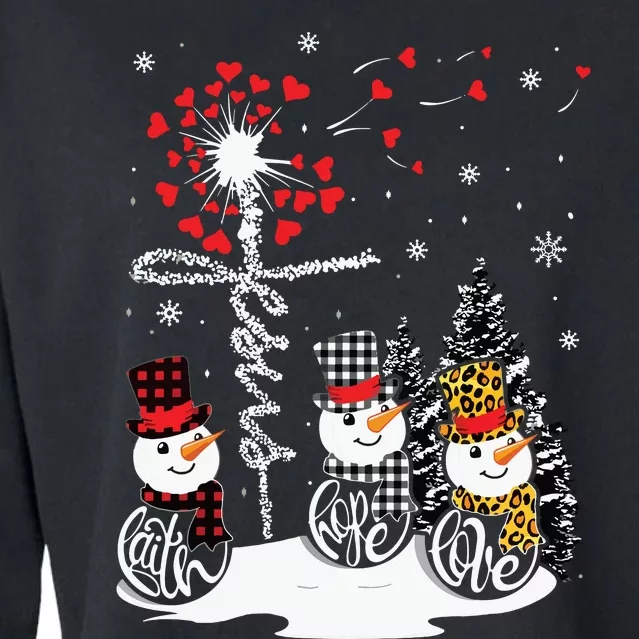 Faith Hope Love Snowman Jesus Dandelion Christian Christmas Cropped Pullover Crew