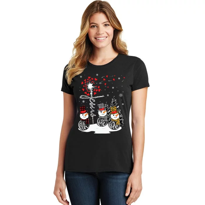 Faith Hope Love Snowman Jesus Dandelion Christian Christmas Women's T-Shirt