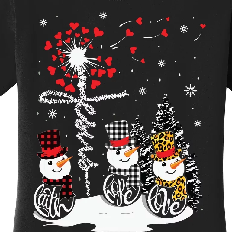 Faith Hope Love Snowman Jesus Dandelion Christian Christmas Women's T-Shirt