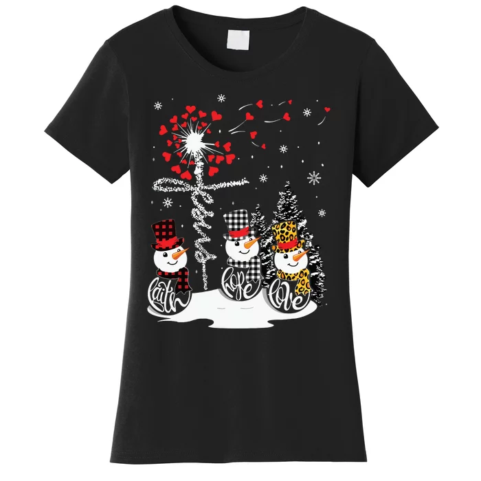 Faith Hope Love Snowman Jesus Dandelion Christian Christmas Women's T-Shirt