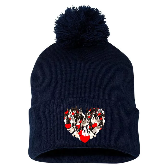 Funny Heart Love Boston Terrier Valentines Day Puppy Dog Pom Pom 12in Knit Beanie