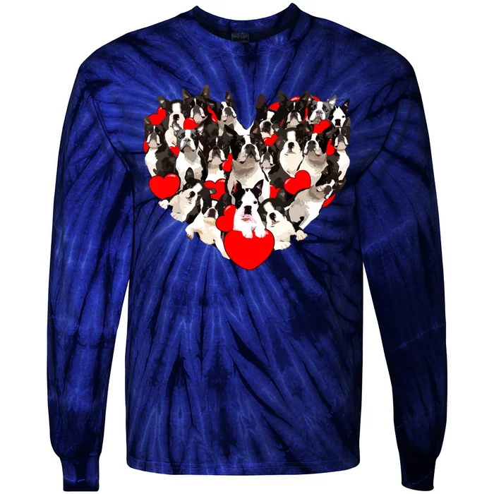 Funny Heart Love Boston Terrier Valentines Day Puppy Dog Tie-Dye Long Sleeve Shirt