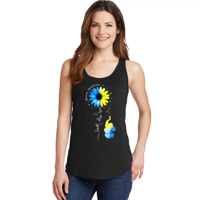 Faith Hope Love Awareness Downs Syndrome The Blue Elephant Ladies Essential Tank