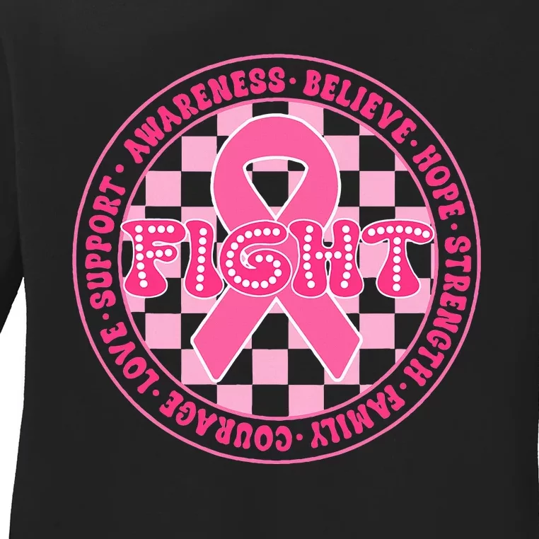 Faith Hope Love Ribbon Breast Cancer Awareness Month Ladies Long Sleeve Shirt