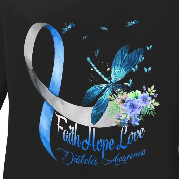 Faith Hope Love Floral Butterfly T1D Diabetes Awareness Ladies Long Sleeve Shirt