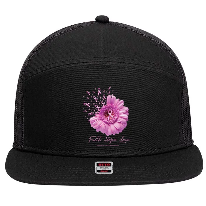 Faith Hope Love Cancer Awareness Warrior 7 Panel Mesh Trucker Snapback Hat