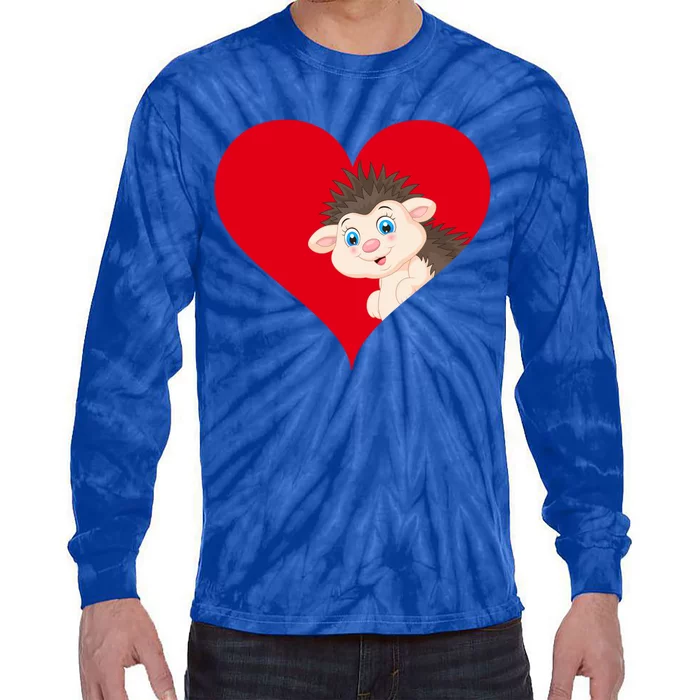 Funny Hedgehog Lover Heart Shape Hedgehog Valentines Day Gift Tie-Dye Long Sleeve Shirt