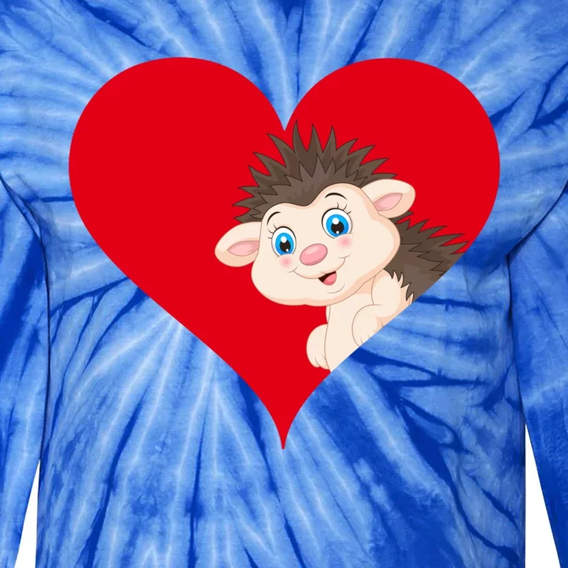 Funny Hedgehog Lover Heart Shape Hedgehog Valentines Day Gift Tie-Dye Long Sleeve Shirt