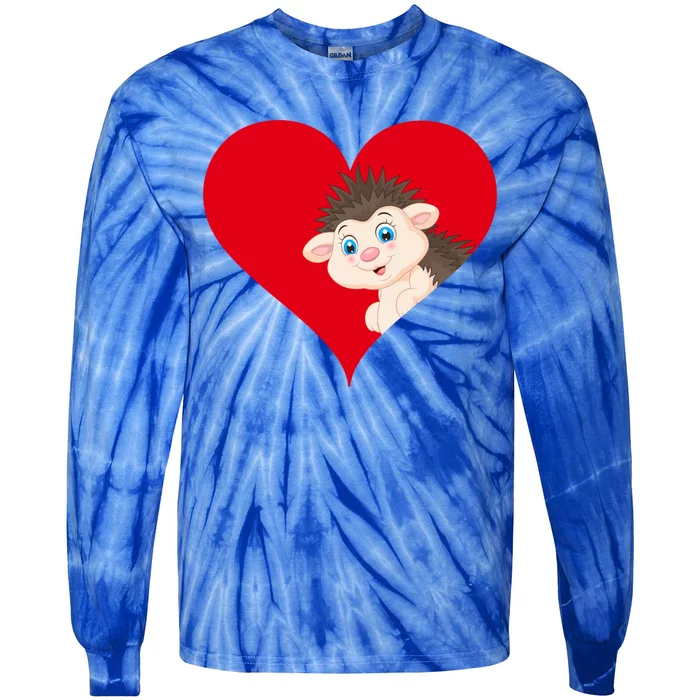 Funny Hedgehog Lover Heart Shape Hedgehog Valentines Day Gift Tie-Dye Long Sleeve Shirt