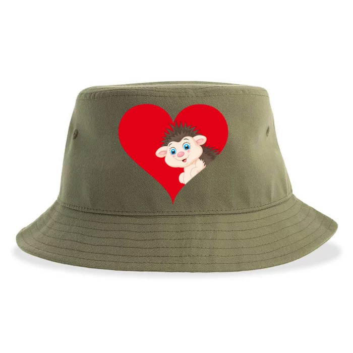 Funny Hedgehog Lover Heart Shape Hedgehog Valentines Day Gift Sustainable Bucket Hat