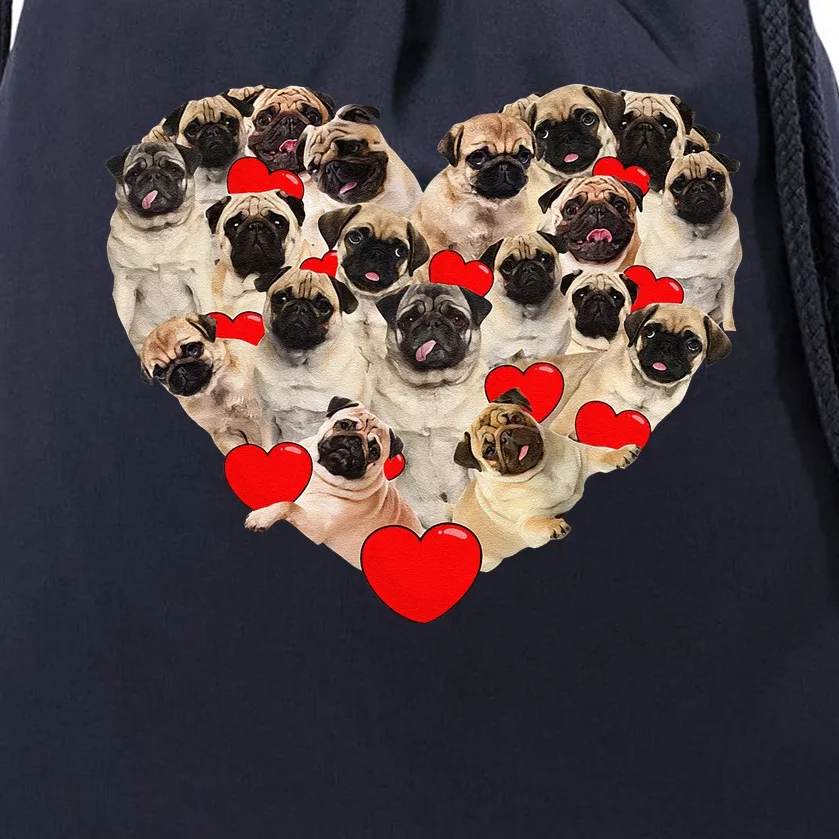 Funny Heart Love Pug Valentine's Day Puppy Pug Dog Lover Drawstring Bag