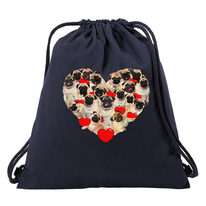 Funny Heart Love Pug Valentine's Day Puppy Pug Dog Lover Drawstring Bag