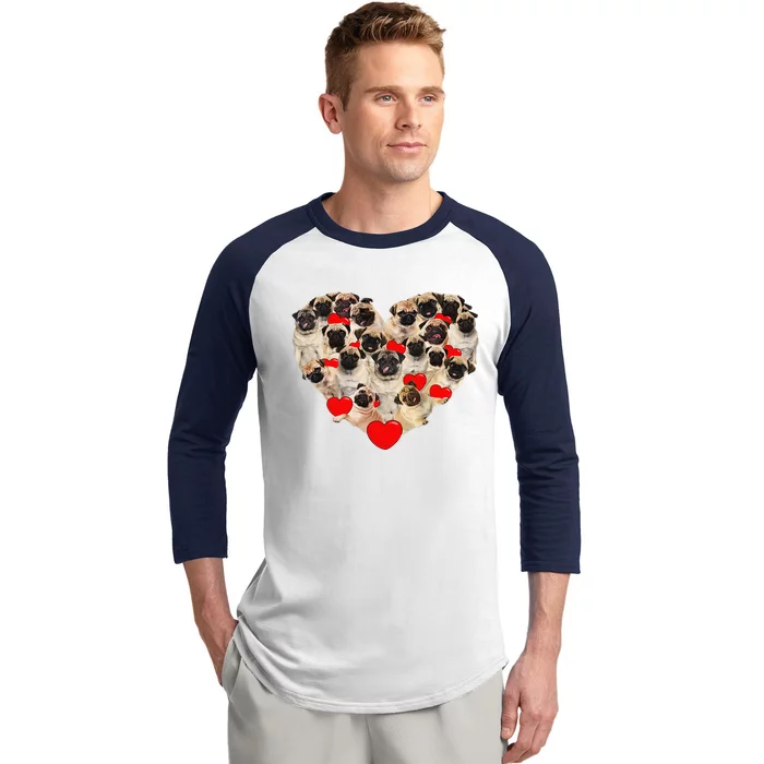 Funny Heart Love Pug Valentine's Day Puppy Pug Dog Lover Baseball Sleeve Shirt