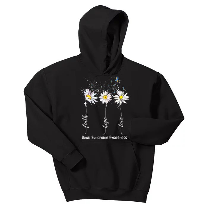 Faith Hope Love Down Syndrome Awareness Flower Gifts Kids Hoodie