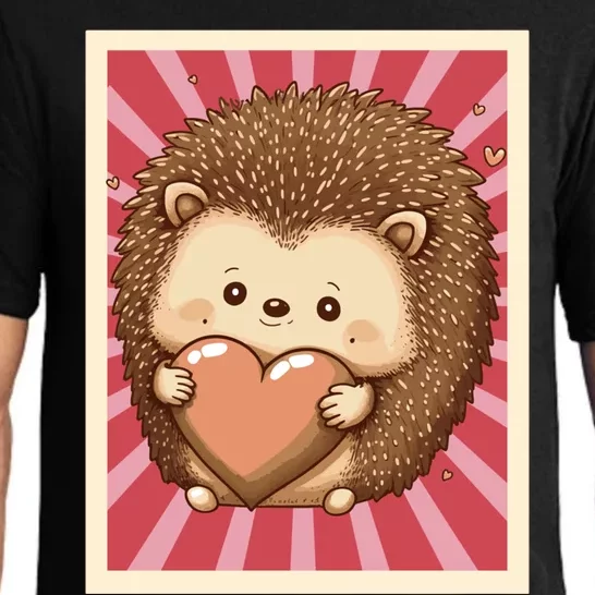 Funny Hedgehog Lovers Poster Style Heart Valentines Day Love Gift Pajama Set