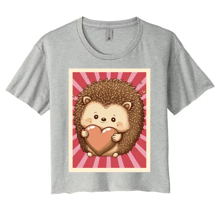 Funny Hedgehog Lovers Poster Style Heart Valentines Day Love Gift Women's Crop Top Tee