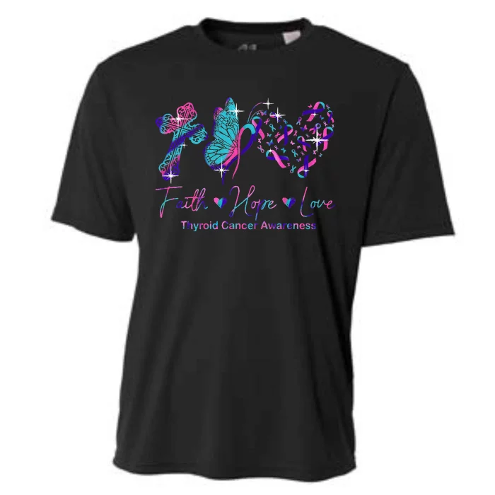 Faith Hope Love Ribbon Thyroid Cancer Awareness Cooling Performance Crew T-Shirt