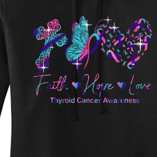 Faith Hope Love Ribbon Thyroid Cancer Awareness Women's Pullover Hoodie