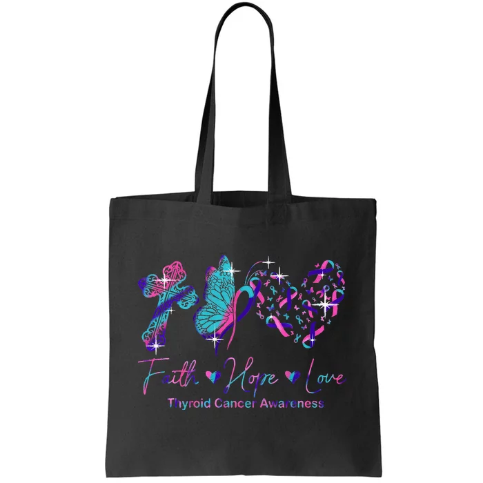 Faith Hope Love Ribbon Thyroid Cancer Awareness Tote Bag