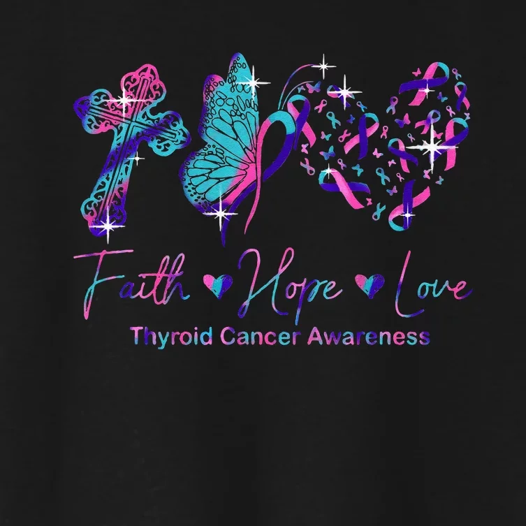 Faith Hope Love Ribbon Thyroid Cancer Awareness Women's Crop Top Tee