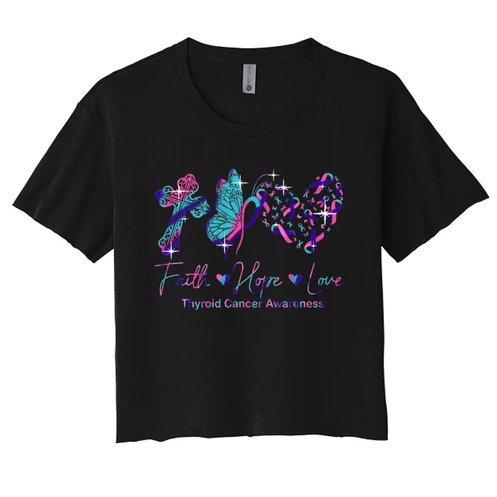 Faith Hope Love Ribbon Thyroid Cancer Awareness Women's Crop Top Tee