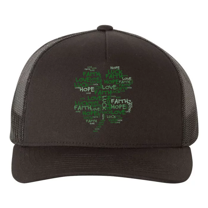 Faith Hope Love Luck St. Patrick Day Shamrock Yupoong Adult 5-Panel Trucker Hat