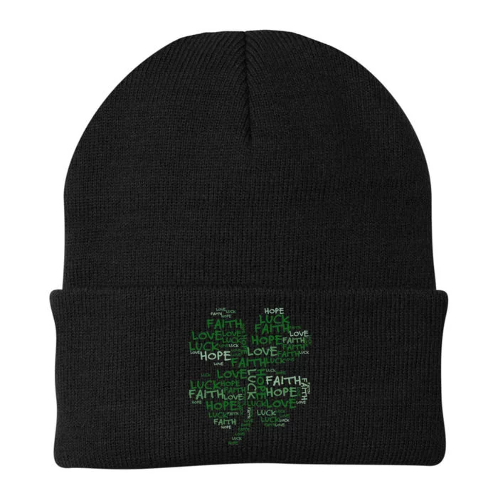 Faith Hope Love Luck St. Patrick Day Shamrock Knit Cap Winter Beanie