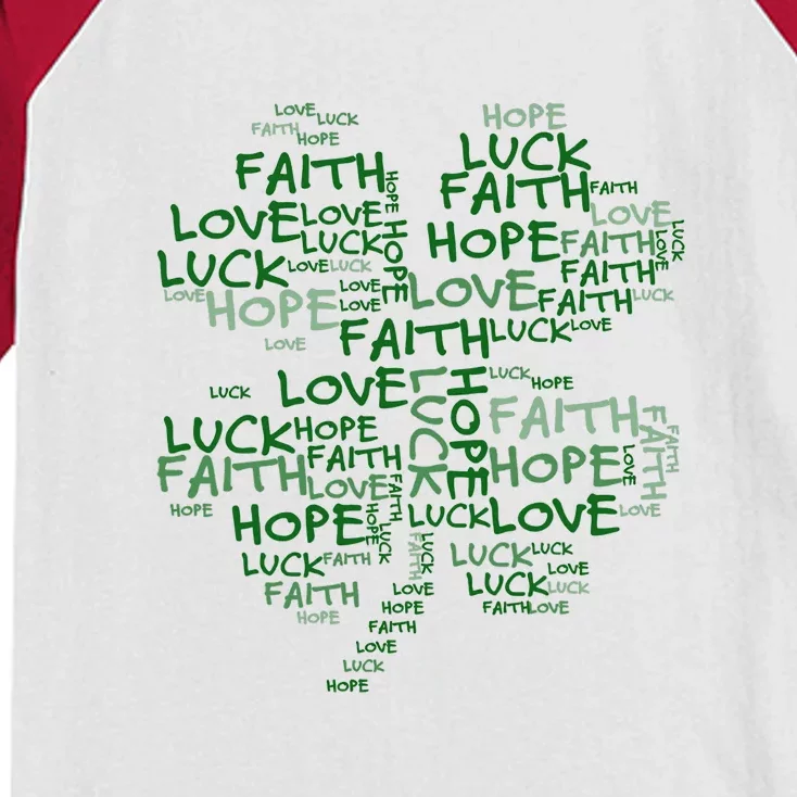 Faith Hope Love Luck St. Patrick Day Shamrock Kids Colorblock Raglan Jersey