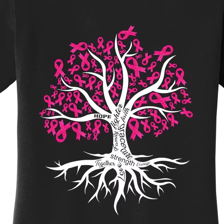 Faith Hope Love Tree Pink Ribbon Breast Cancer Awareness Women's T-Shirt